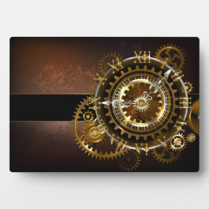 Steampunk clock with antique gears plaque