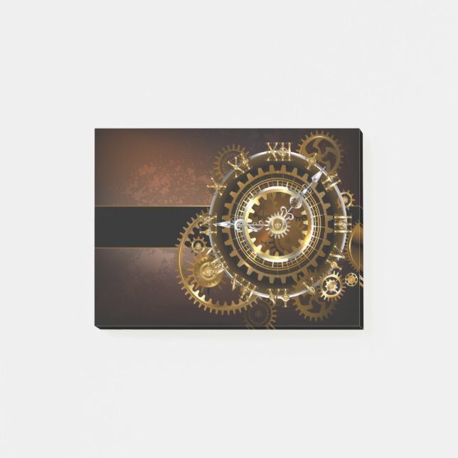 Steampunk clock with antique gears post-it notes (Front)