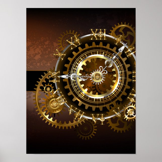 Steampunk clock with antique gears poster (Front)