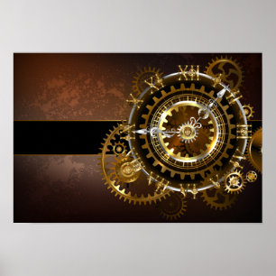 Steampunk clock with antique gears poster