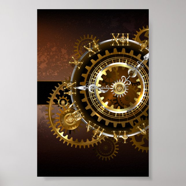Steampunk clock with antique gears poster (Front)