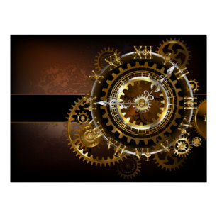 Steampunk clock with antique gears poster