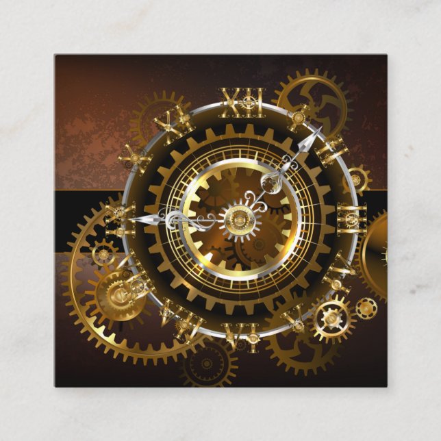 Steampunk clock with antique gears referral card (Front)