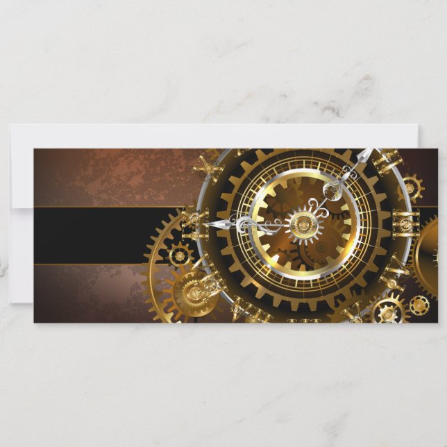 Steampunk clock with antique gears save the date (Front)