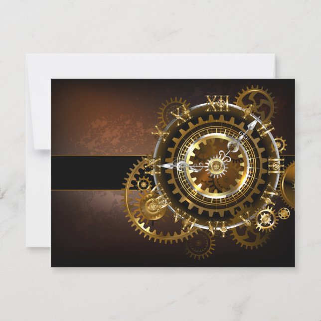 Steampunk clock with antique gears save the date (Front)