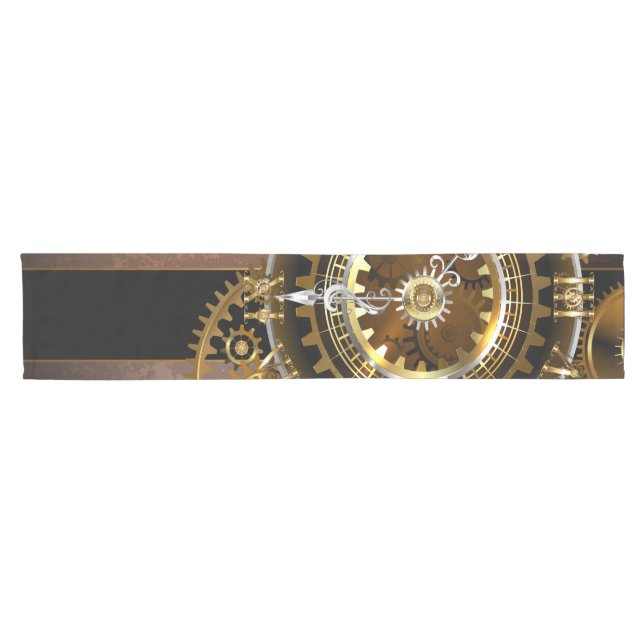 Steampunk clock with antique gears short table runner (Horizontal)