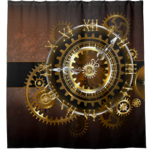 Steampunk clock with antique gears shower curtain