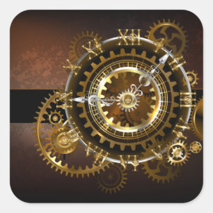 Steampunk clock with antique gears square sticker