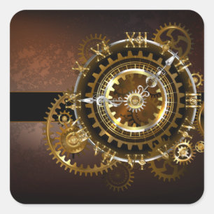 Steampunk clock with antique gears square sticker