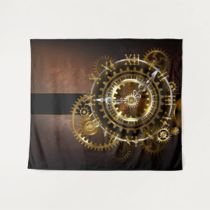 Steampunk clock with antique gears tapestry