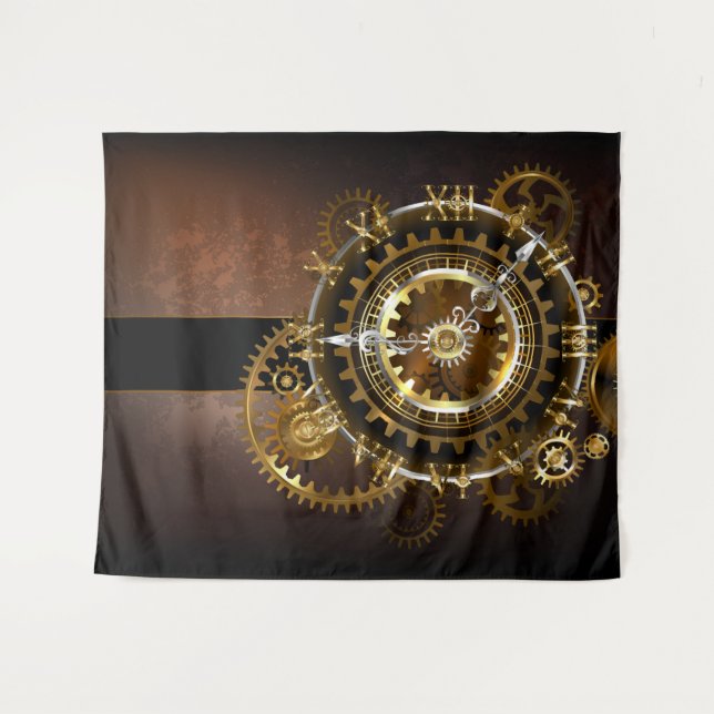 Steampunk clock with antique gears tapestry (Front (Horizontal))