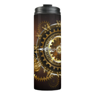 Steampunk clock with antique gears thermal tumbler