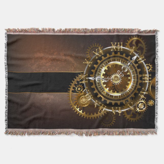 Steampunk clock with antique gears throw blanket (Front)