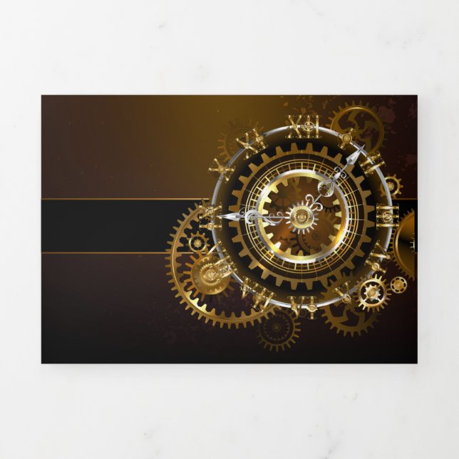 Steampunk clock with antique gears Tri-Fold card (Cover)