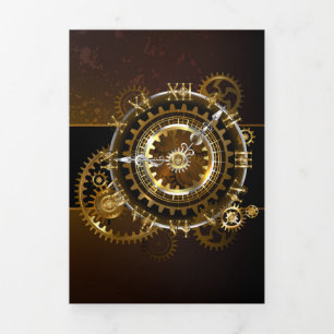 Steampunk clock with antique gears Tri-Fold holiday card