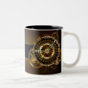 Steampunk clock with antique gears Two-Tone coffee mug