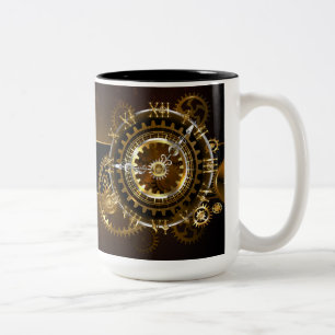 Steampunk clock with antique gears Two-Tone coffee mug