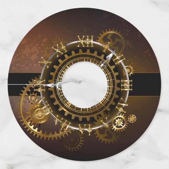 Steampunk clock with antique gears wine glass tag (Front)