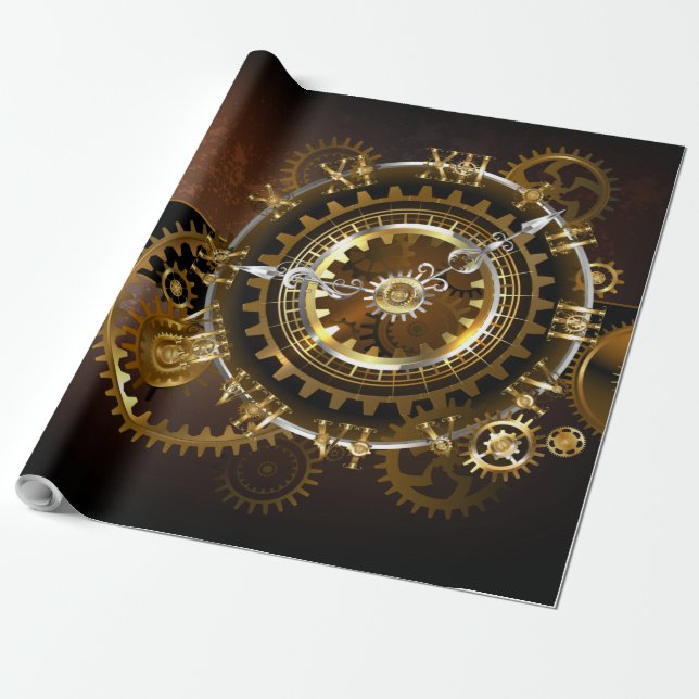 Steampunk clock with antique gears wrapping paper (Unrolled)