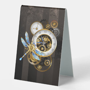 Steampunk Clock with Mechanical Dragonfly