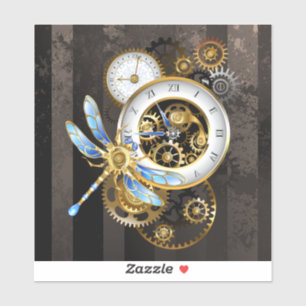 Steampunk Clock with Mechanical Dragonfly
