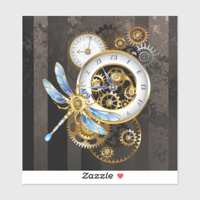 Steampunk Clock with Mechanical Dragonfly (Sheet)