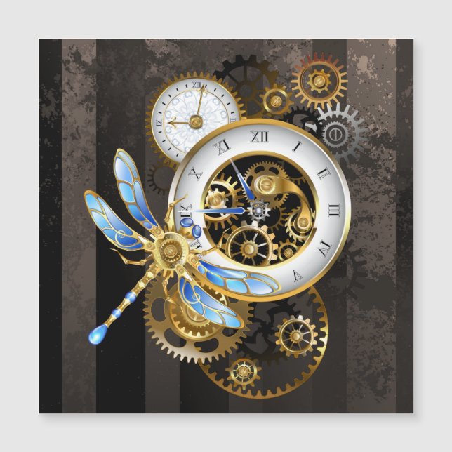 Steampunk Clock with Mechanical Dragonfly (Front)