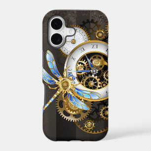 Steampunk Clock with Mechanical Dragonfly