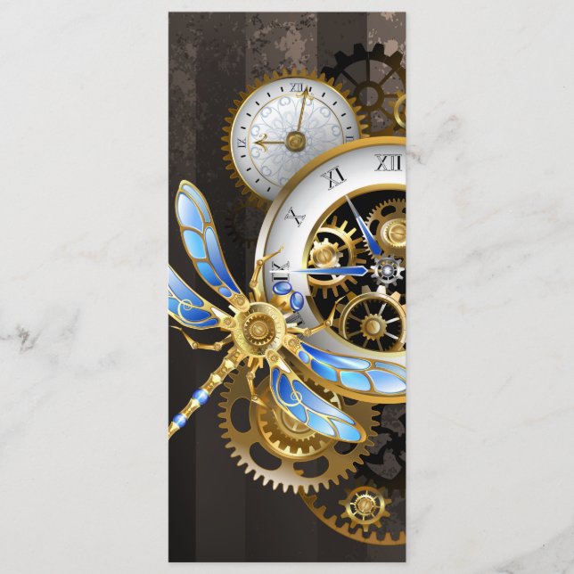 Steampunk Clock with Mechanical Dragonfly Advice Card (Front)