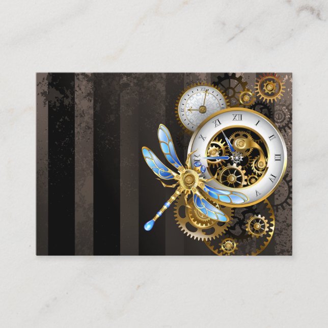 Steampunk Clock with Mechanical Dragonfly Advice Card (Front)