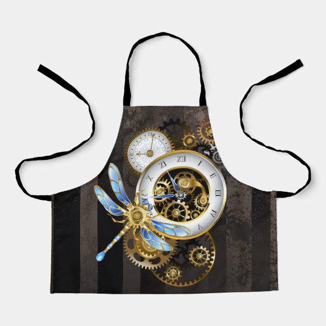 Steampunk Clock with Mechanical Dragonfly Apron (Front)