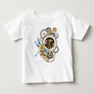 Steampunk Clock with Mechanical Dragonfly Baby T-Shirt