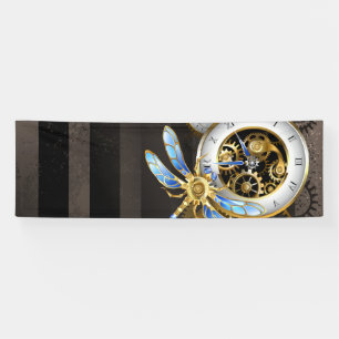 Steampunk Clock with Mechanical Dragonfly Banner