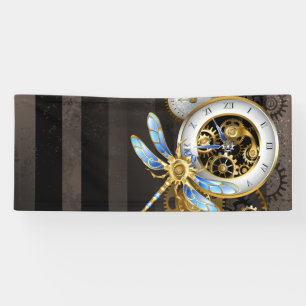 Steampunk Clock with Mechanical Dragonfly Banner