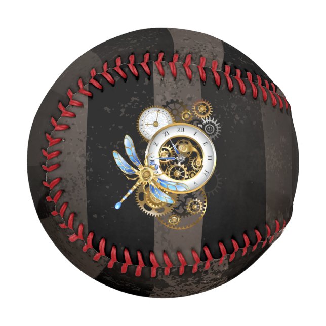 Steampunk Clock with Mechanical Dragonfly Baseball (Front Left)