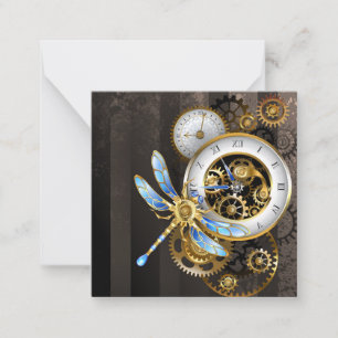 Steampunk Clock with Mechanical Dragonfly Card