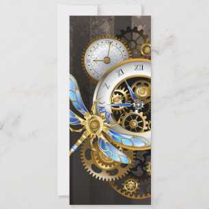 Steampunk Clock with Mechanical Dragonfly Card