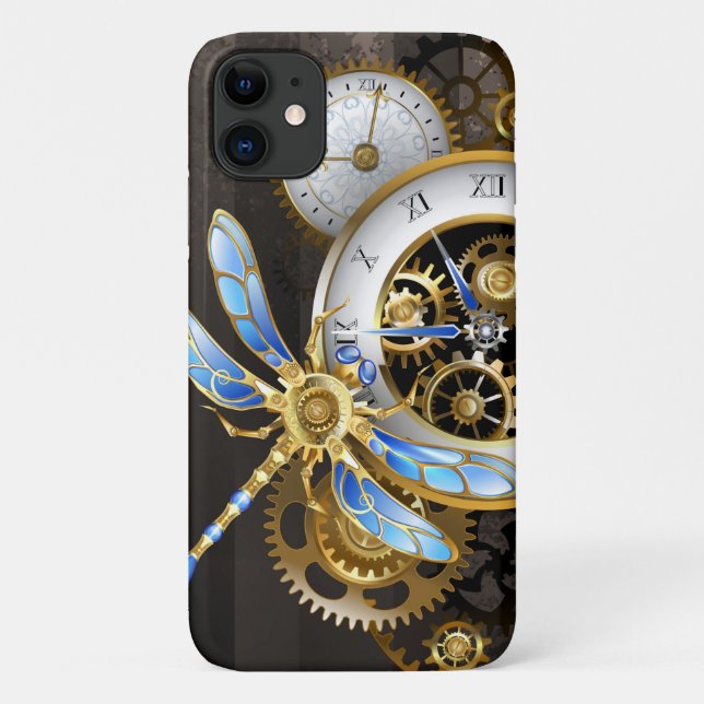 Steampunk Clock with Mechanical Dragonfly Case-Mate iPhone Case (Back)