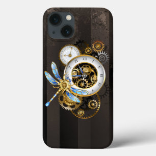Steampunk Clock with Mechanical Dragonfly iPhone 13 Case