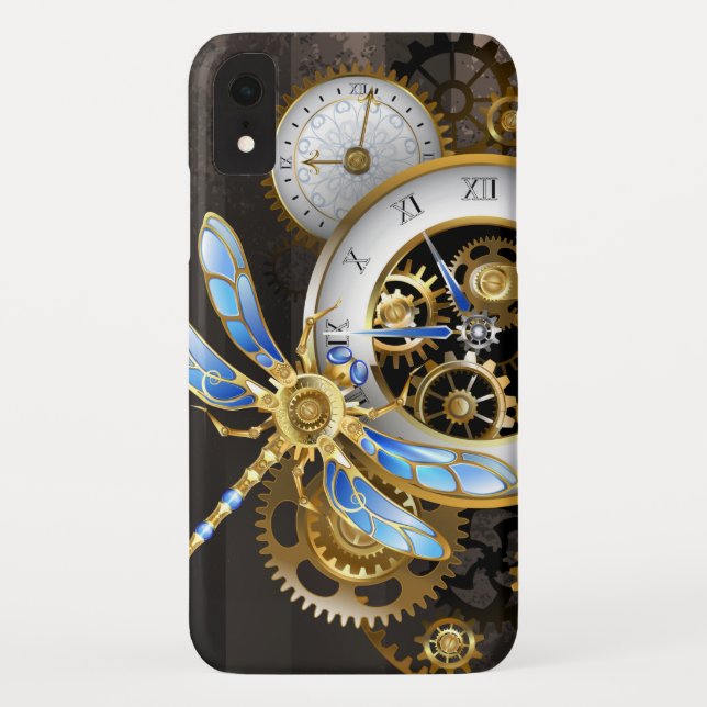 Steampunk Clock with Mechanical Dragonfly Case-Mate iPhone Case (Back)
