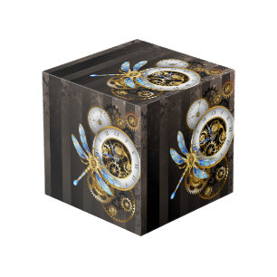 Steampunk Clock with Mechanical Dragonfly Cube