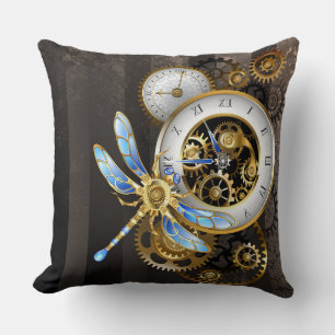 Steampunk Clock with Mechanical Dragonfly Cushion
