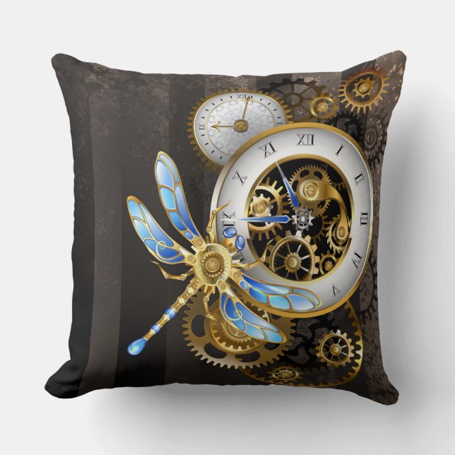 Steampunk Clock with Mechanical Dragonfly Cushion (Front)