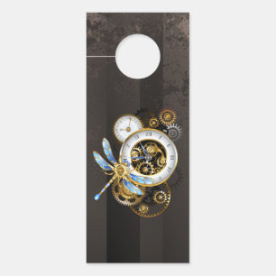 Steampunk Clock with Mechanical Dragonfly Door Hanger