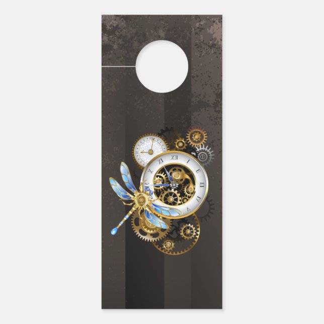 Steampunk Clock with Mechanical Dragonfly Door Hanger (Front)