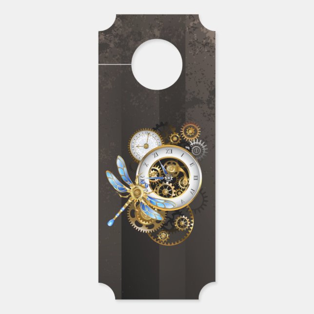 Steampunk Clock with Mechanical Dragonfly Door Hanger (Front)