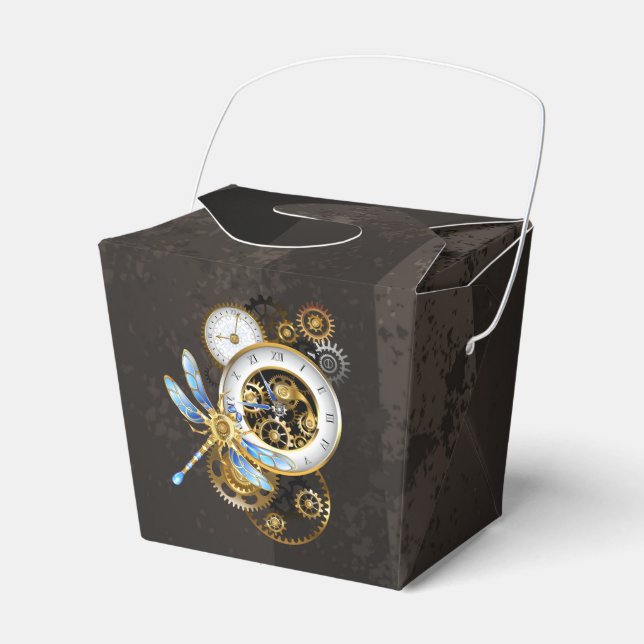 Steampunk Clock with Mechanical Dragonfly Favour Box (Front Side)