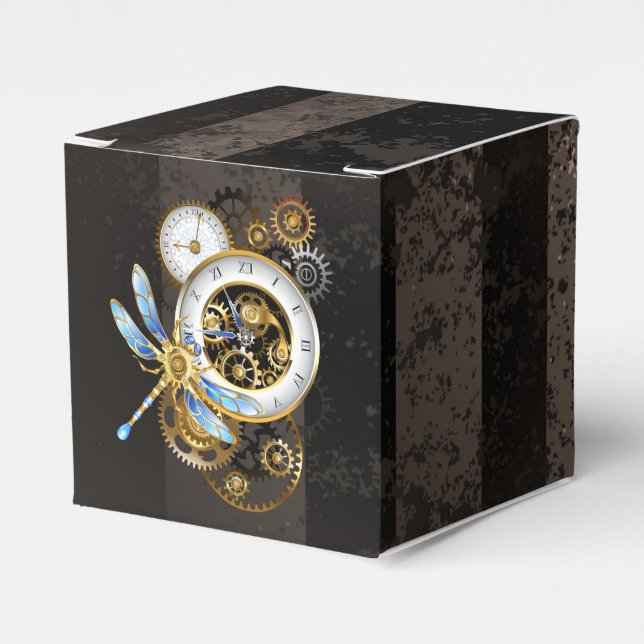 Steampunk Clock with Mechanical Dragonfly Favour Box (Front Side)