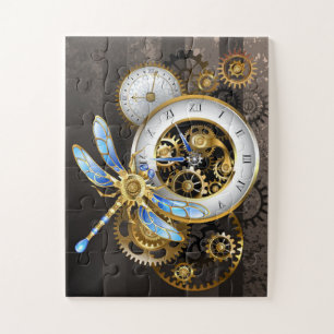 Steampunk Clock with Mechanical Dragonfly Jigsaw Puzzle