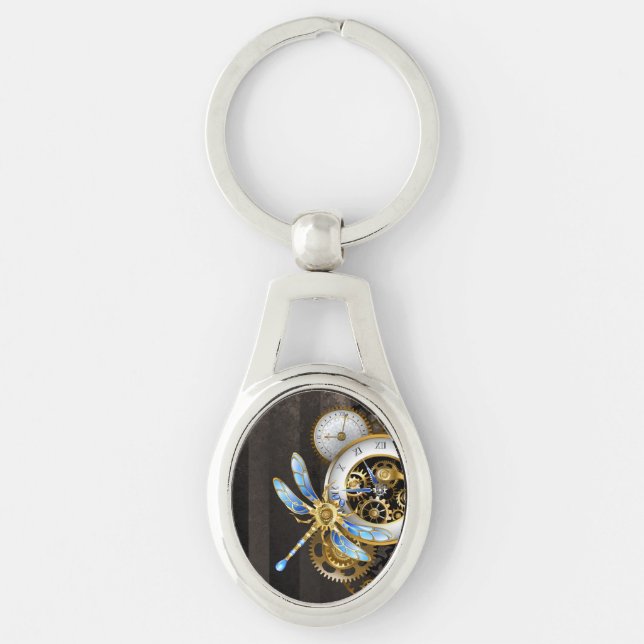 Steampunk Clock with Mechanical Dragonfly Key Ring (Front)
